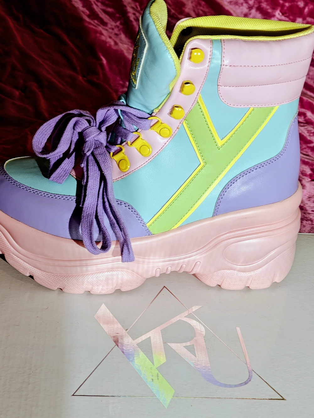 YRU Never Worn Matrixx Bright Rainbow Colors Platform Lace-Up Grommet Boots